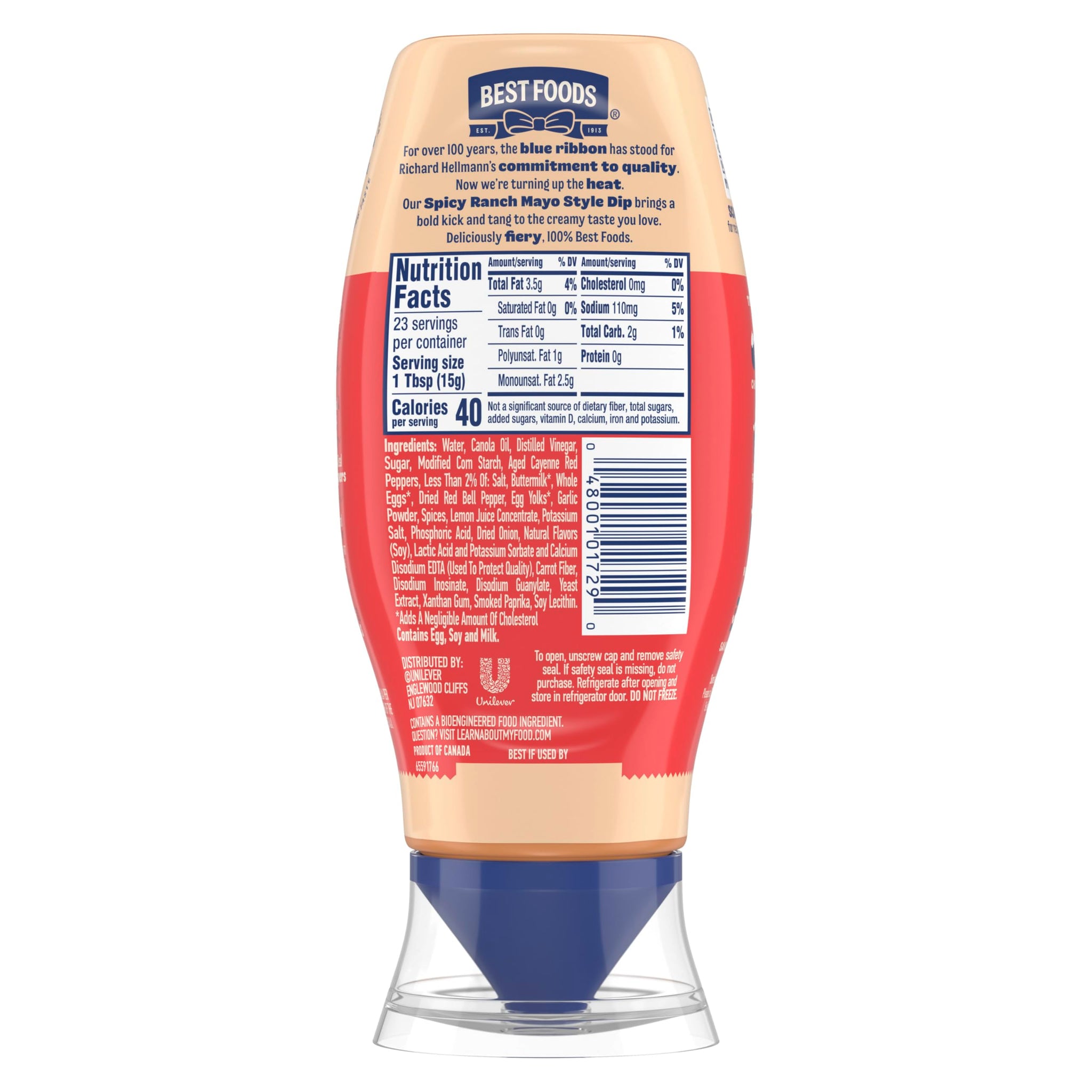 Best Foods Spicy Ranch Chicken Tender Mayonnaise Style Dip Spicy Ranch Delicious Flavor No Artificial Flavors 11.5 Fl Oz