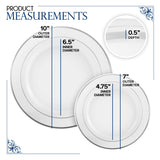 Dinner and Dessert Plates Set Disposable - 200 Pieces (10" + 7") Elegant White and Silver Plastic Plates for Party and Wedding - Heavy Duty