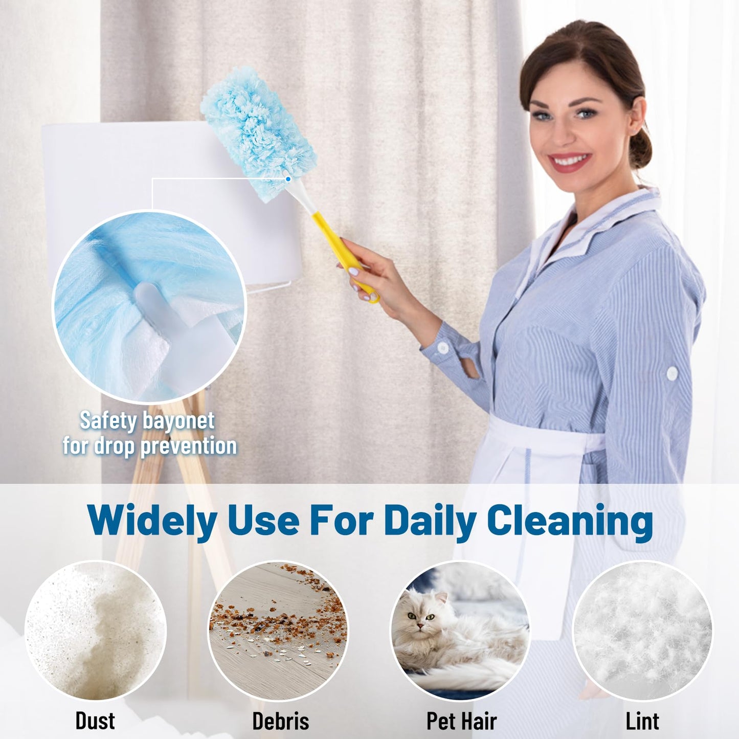 HIMONI Duster Refill for Swiffer, 360 Heavy Duty Refills, Multi Surface, Unscented, Blue, Plastic Handle, Synthetic Head, Soft, Furniture, Fan (30