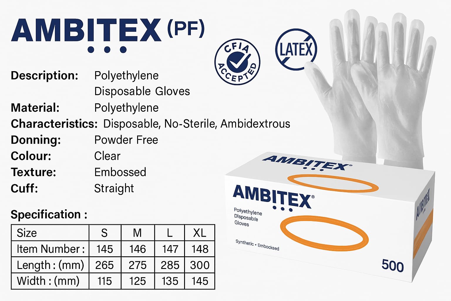Ambitex Medium Clear Poly Gloves, Box of 500