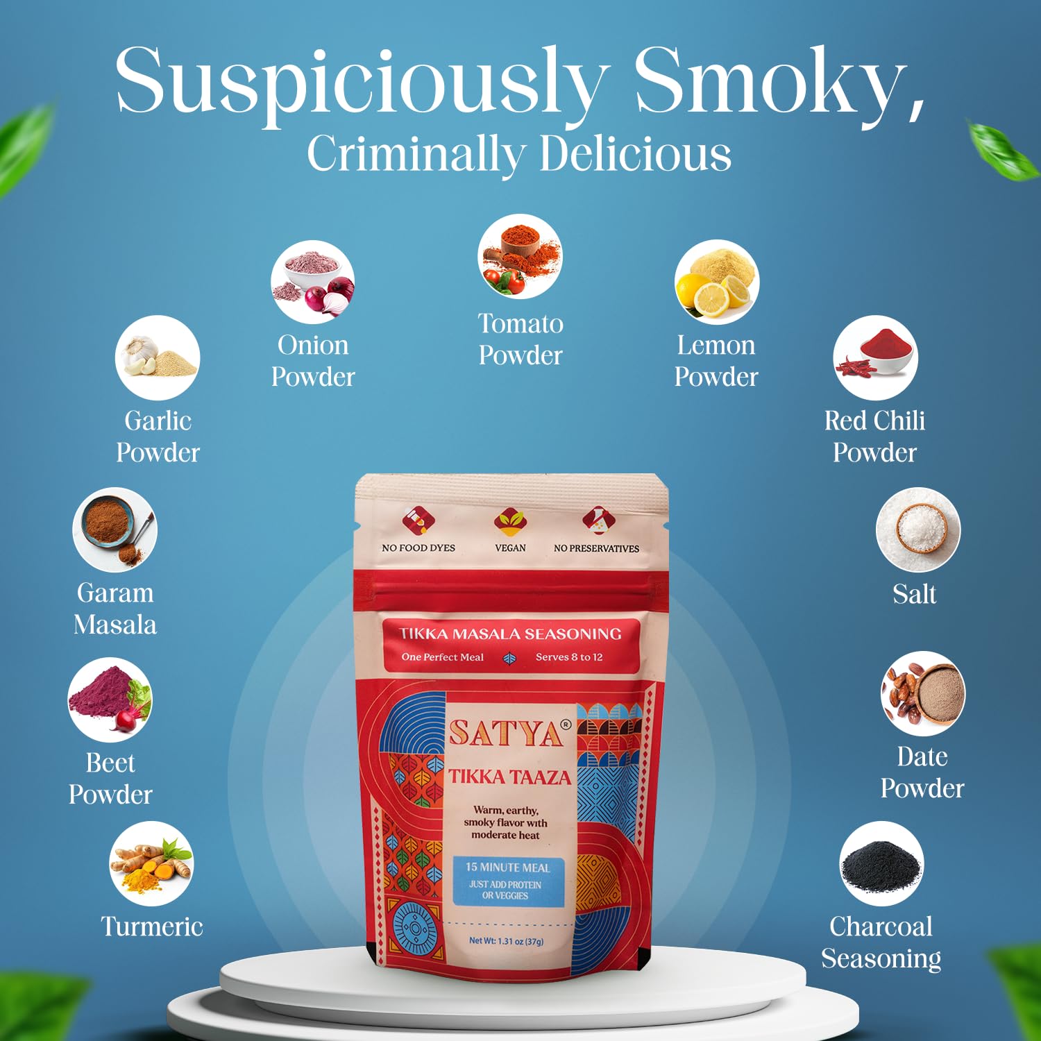 Satya Tikka Masala Powder Smoky Indian Curry Spice Blend 5 Fresh Sachets x 37g Flavorful Seasoning for Paneer, Chicken & Vegetables Vegan, Gluten