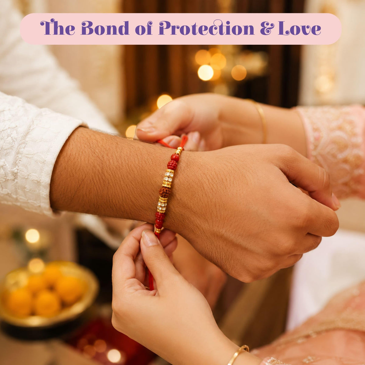 LoveNspire Rakhi Gift Hamper for Brother & Bhabhi - Includes Designer Handmade Raksha Bandhan Bracelet Threads, Chocolate, & Roli Chawal Hamper 2