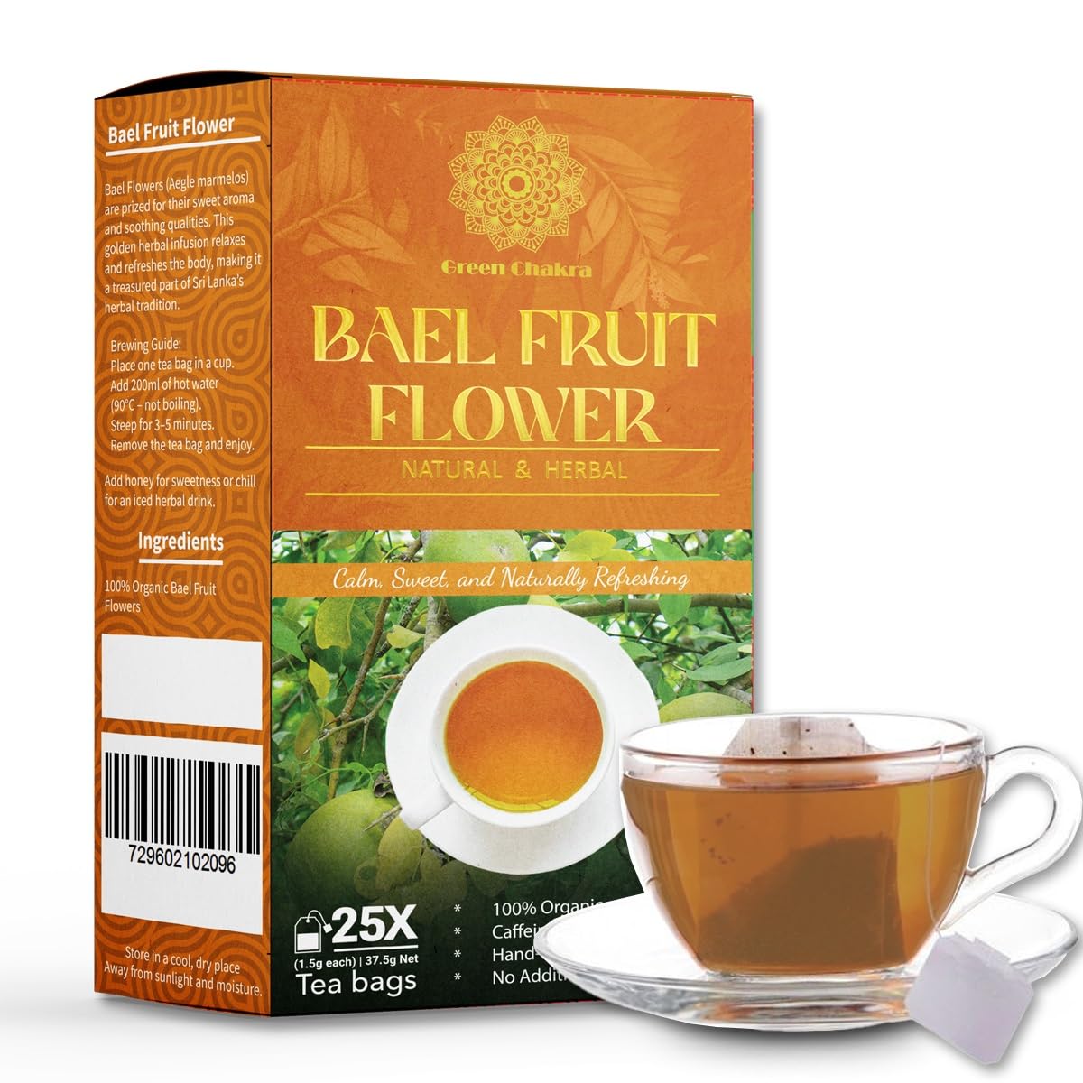 Bael Flower Herbal Tea Bags (25 Count) - Natural Bael Fruit Blossom Tea, Caffeine-Free, Pure Dried Flowers, Premium Herbal Tea