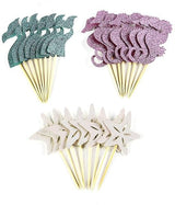 24 Pieces Mermaid Theme Glitter Cupcake Topper Cake Picks Decoration for Birthday Party Favors, Mermaid Tail, Seahorse and Starfish Food Picks