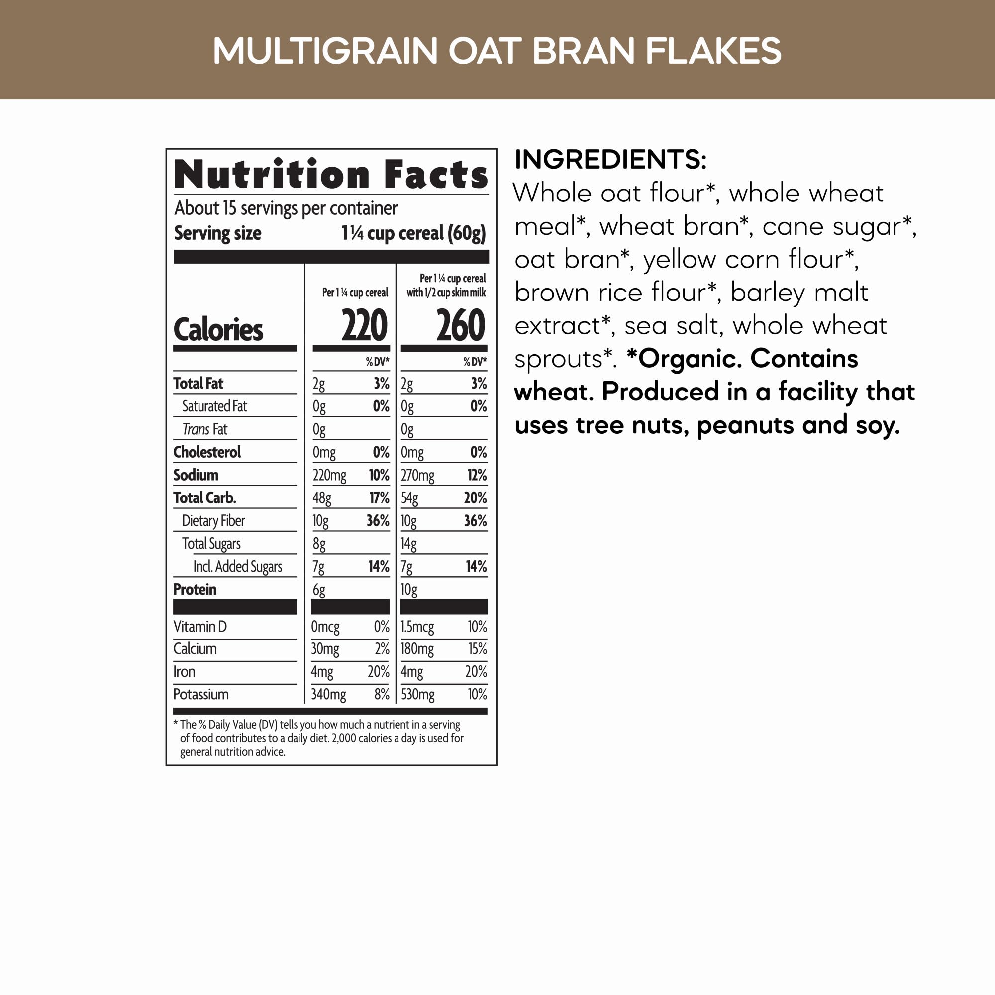 Nature's Path Organic Multigrain Oat Bran Flakes Cereal, 32 oz (Pack of 6), Non-GMO, Earth Friendly Packaging