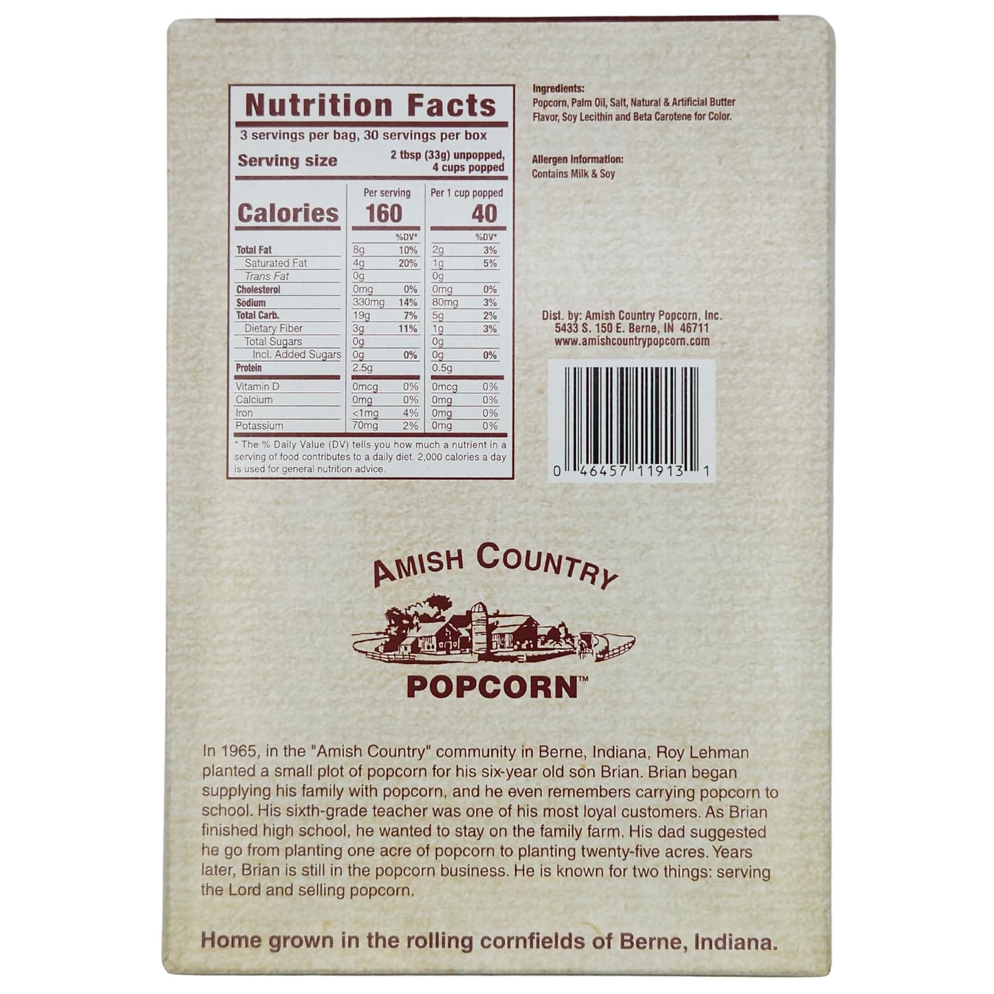 Amish Country Popcorn | Old Fashioned Microwave Popcorn | 10 Bags Ladyfinger Butter | Non-GMO, Gluten Free, Microwaveable and Kosher (10 Bags)