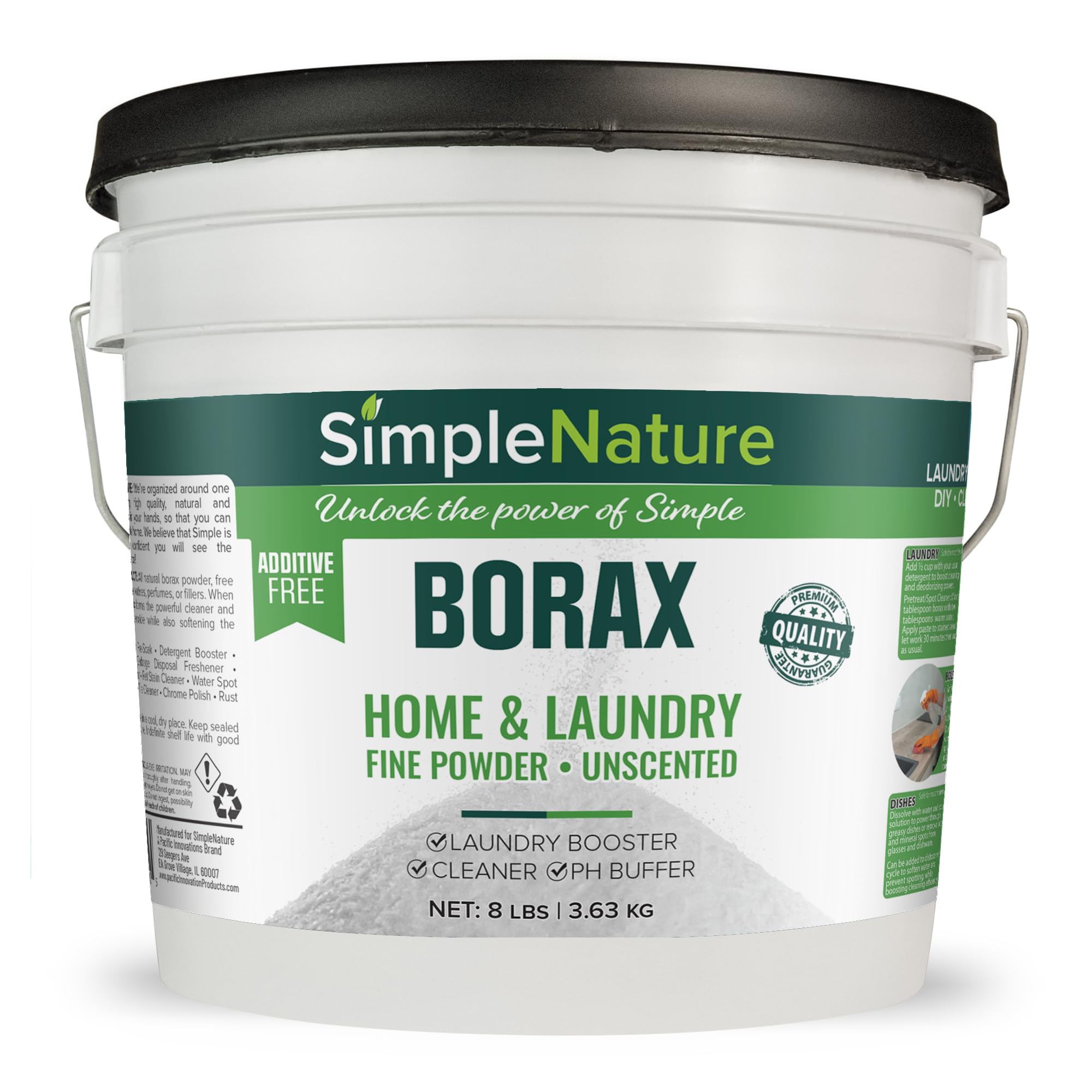 SimpleNature All Natural Borax Powder - 8 lbs - Multipurpose Cleaner, Laundry Detergent Booster & Deodorizer