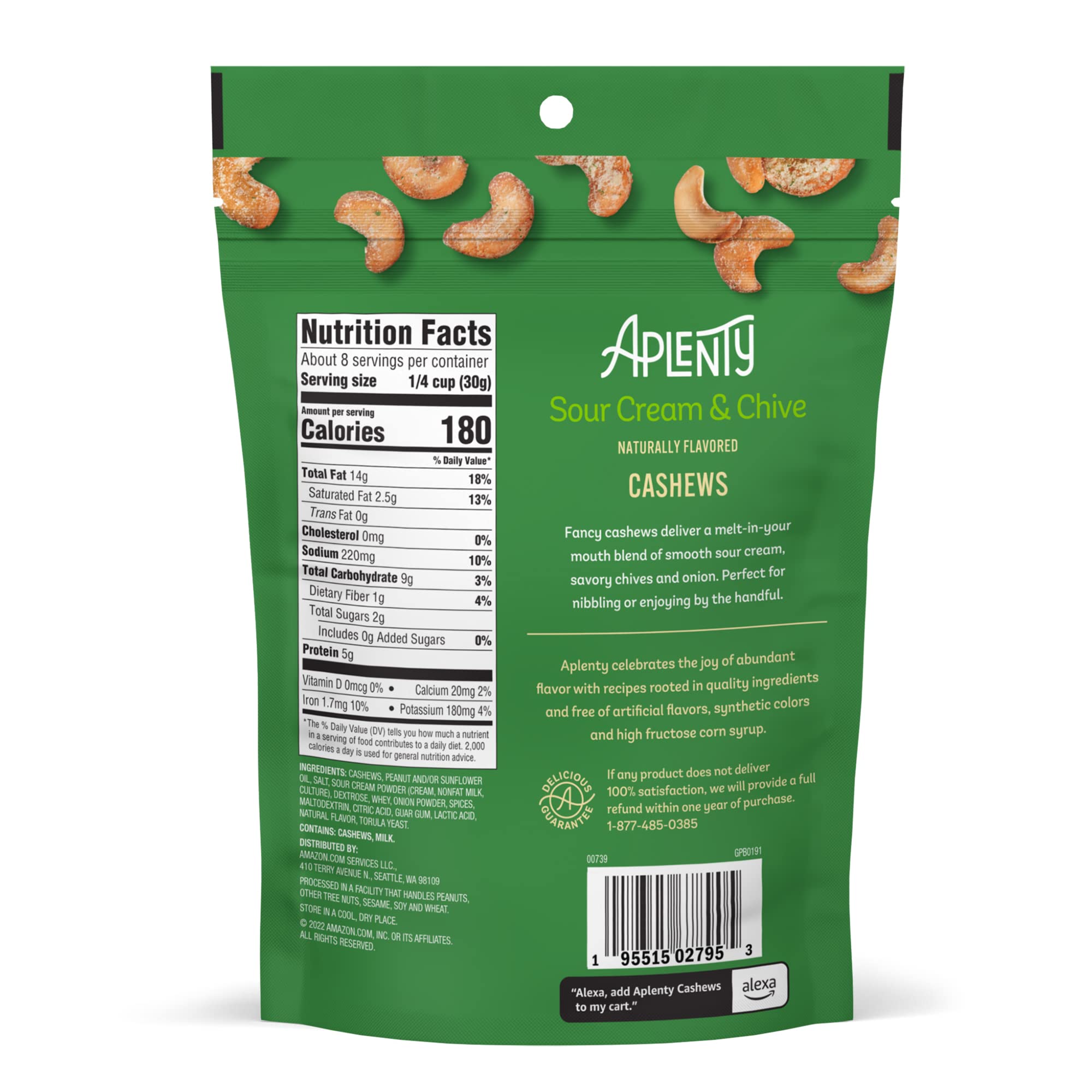 Amazon Brand - Aplenty, Sour Cream and Chive Cashews, 8 oz