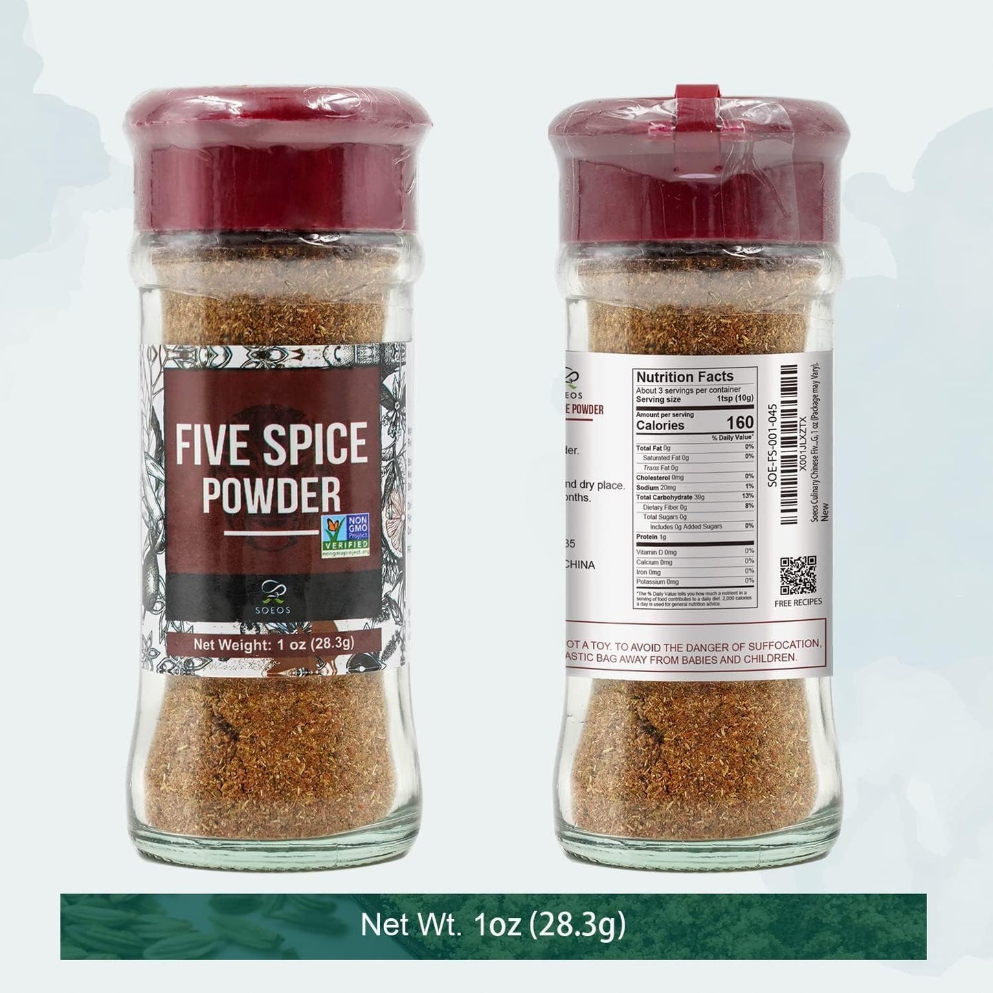 Soeos Chinese Five Spice Pack of 20 ?1oz*20?, Five Spice Powder, Five Spice Chinese Seasoning Non-GMO, Non-irradiated, No preservatives, No MSG