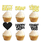18pcs Black Gold Glitter Dessert Cupcake Pick for Straight Outta 1968 Cheer to 58 Years Old Theme Decor Supplies Happy 58th Birthday Party Decoration