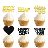 18pcs Black Gold Glitter Dessert Cupcake Pick for Straight Outta 1968 Cheer to 58 Years Old Theme Decor Supplies Happy 58th Birthday Party Decoration