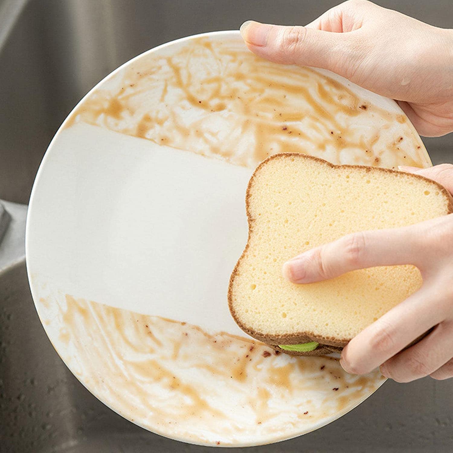 1Pc Multifunction Scrub Sponges, Toast Shape Dish-Washing, Magical Deep Cleaning Thickened Scrubber, Cute Sandwich Sponge, Pots Dishes Gadget