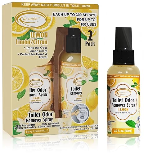 Air Jungles Toilet Poop Spray 2 Fl Oz (2 Count), Lemon Scent Odor Eliminator Spray Before No.2, Up to 100 Uses Per Bottle, For Bathroom, Home, Travel