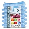 Hearth & Harbor Microfiber Cleaning Cloth, Microfiber Towels for Cars 12 Pack Washcloths, Blue Cleaning Rags, Reusable Microfiber Towel, Microfiber