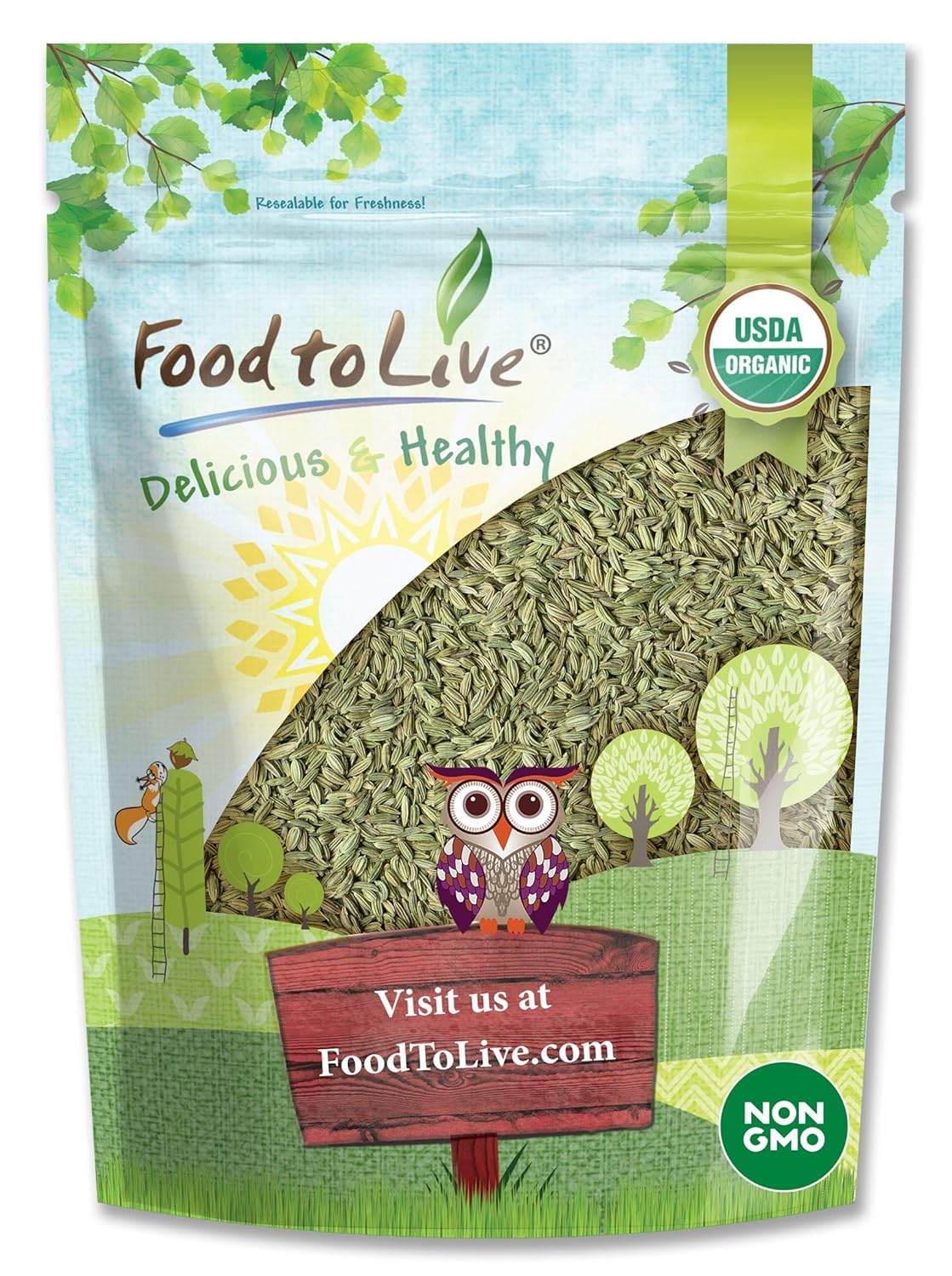 Food to Live - Organic Fennel Seeds, 3 Pounds - Whole Raw Seeds, Non-GMO Spice, Non-Irradiated, Kosher, Vegan, Bulk. High in Dietary Fiber