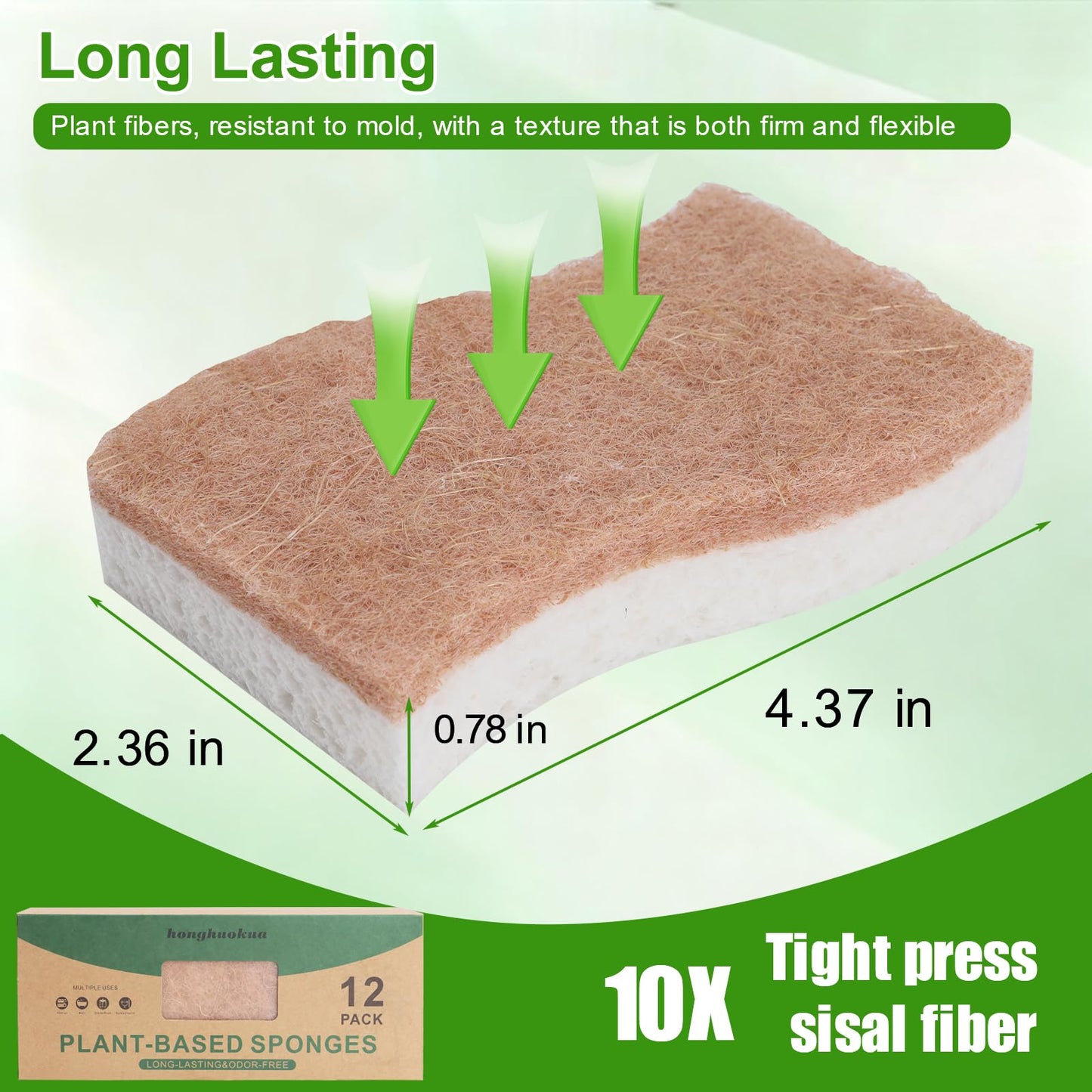 Sponges Kitchen - 12-Pack, Natural sponges for Dishes S-Shaped Dual-Layer for Pots, Pans, Tableware, Durable & Comfortable Grip for Everyday Cleaning