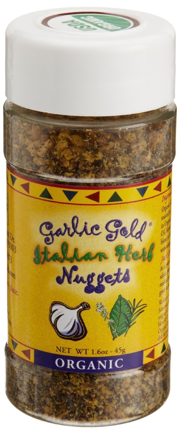 Garlic Gold Certified Organic Toasted Garlic Nuggets - Italian Herb, Great Herb Seasoning Shaker, Paleo, Vegan, Keto, Gluten-Free, (1.6 oz Pack of 6)