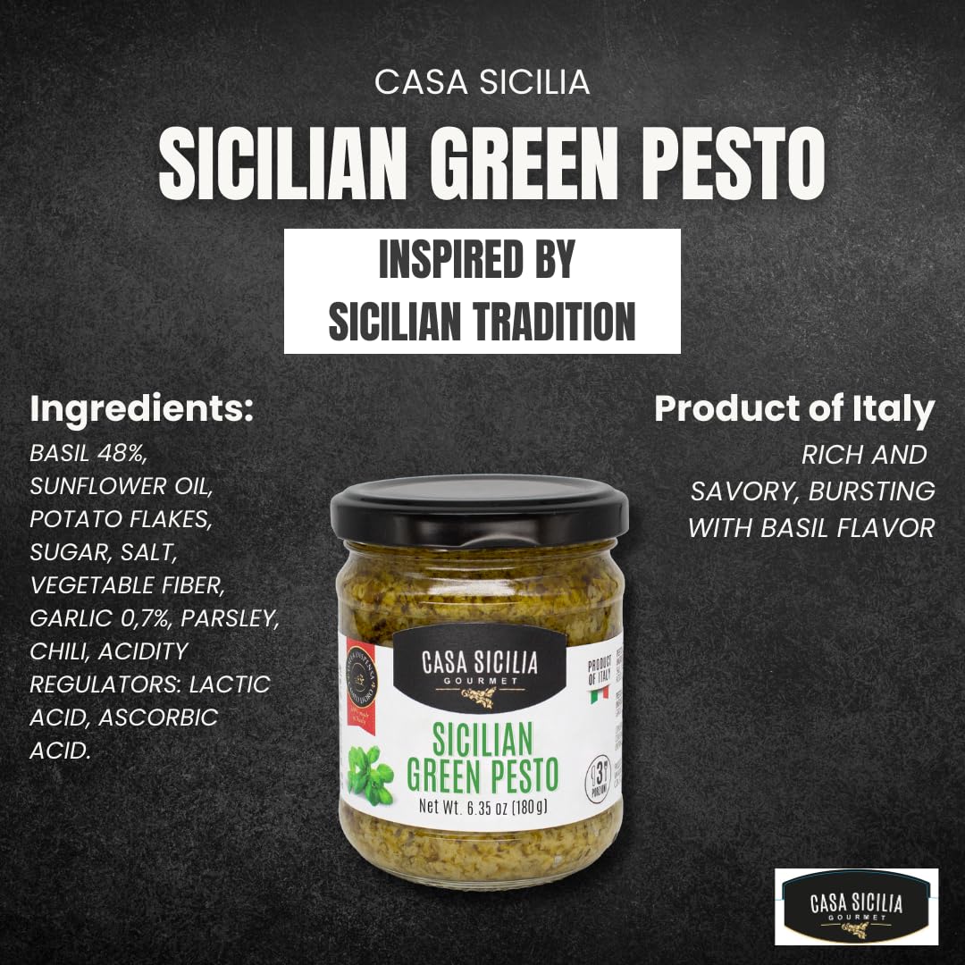 CASA SICILIA Sicilian Green Pesto 180 gr, Product of Sicily, Italy (Pack of 1)
