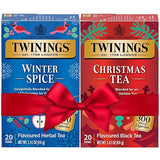 Twinings Holiday Sweet & Spicy Tea Variety 2-Pack - Caffeinated Tea and Caffeine-Free Winter Spice Herbal, Christmas Gift, 20 Tea Bags Ea