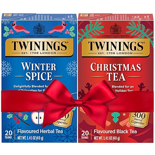 Twinings Holiday Sweet & Spicy Tea Variety 2-Pack - Caffeinated Tea and Caffeine-Free Winter Spice Herbal, Christmas Gift, 20 Tea Bags Ea