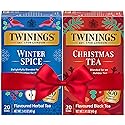 Twinings Holiday Sweet & Spicy Tea Variety 2-Pack - Caffeinated Tea and Caffeine-Free Winter Spice Herbal, Christmas Gift, 20 Tea Bags Ea