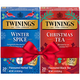 Twinings Holiday Sweet & Spicy Tea Variety 2-Pack - Caffeinated Tea and Caffeine-Free Winter Spice Herbal, Christmas Gift, 20 Tea Bags Ea