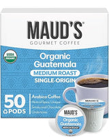 Maud's Organic Guatemalan Coffee Pods, 50 ct, Single Origin Guatemalan Medium Roast Coffee in Single Serve Pods - 100% Arabica Beans, Compatible