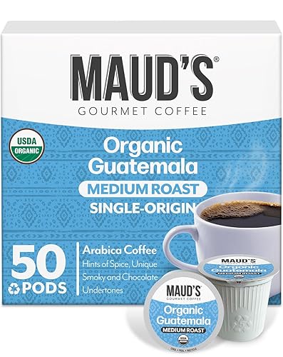 Maud's Organic Guatemalan Coffee Pods, 50 ct, Single Origin Guatemalan Medium Roast Coffee in Single Serve Pods - 100% Arabica Beans, Compatible
