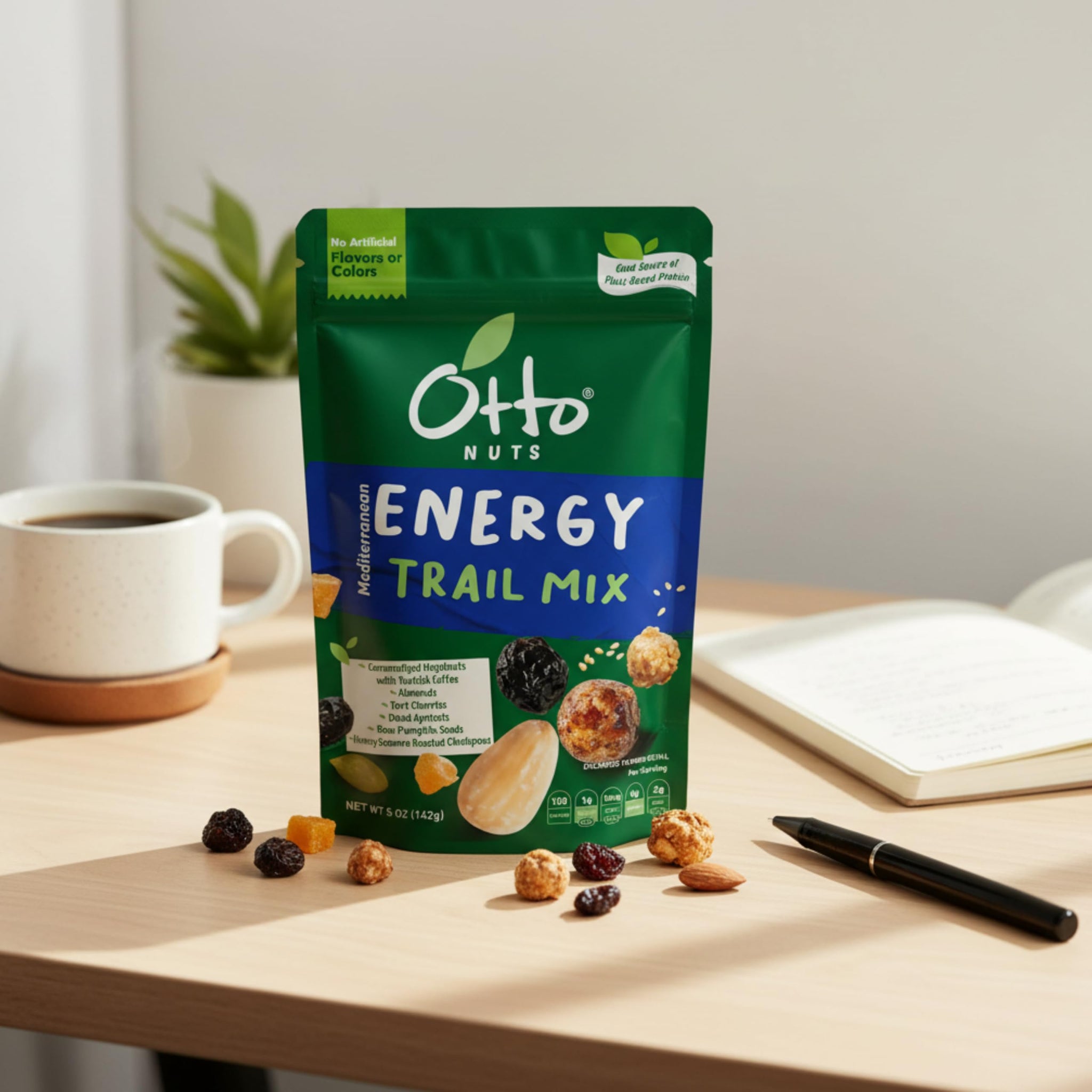Otto Nuts - Mediterranean Energy Trail Mix, NON-GMO, Plant-Based Protein Dried Fruits & Nuts | 5 OZ with Resealable Bag