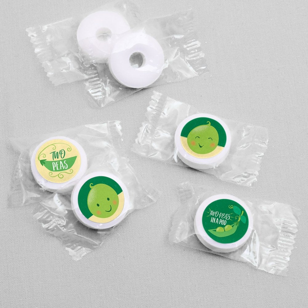 Big Dot of Happiness Double the Fun - Twins Two Peas in a Pod - Baby Shower or First Birthday Party Round Candy Sticker Favors - Labels Fit Chocolate
