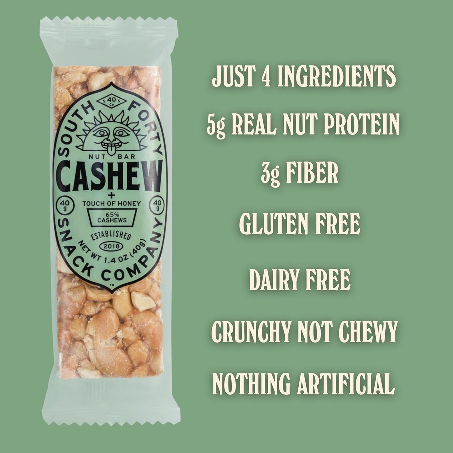 South 40 Snacks Cashew Nut Bar, 1.4 OZ