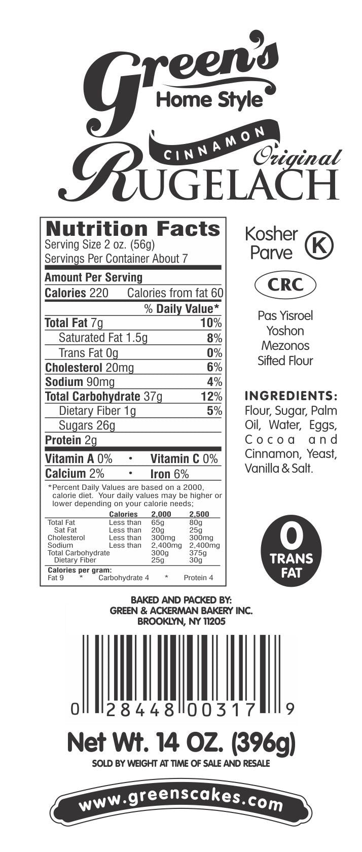 Green's Bakery Cinnamon Rugelach Kosher Pastry - 14 oz.