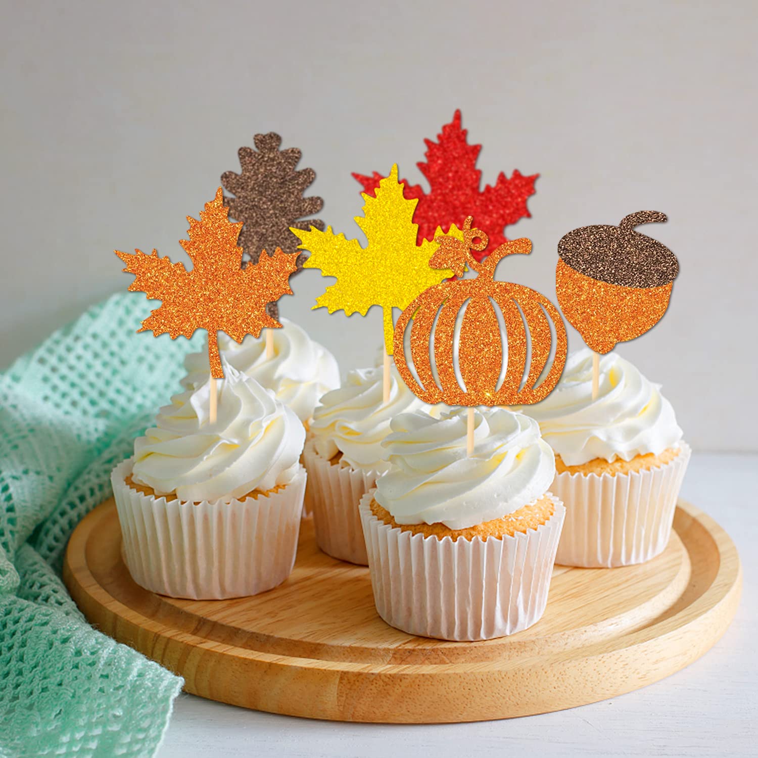 48Pcs Thanksgiving Cupcake Toppers Fall Cupcake Toppers Thanksgiving Cake Decorations Leaf Cupcake Topper Fall Cupcake Decorations