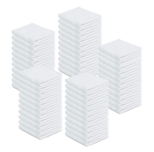 100% Cotton Terry Towels Cleaning Cloths Pack of 50 (12x12 Inches) White Cotton Terry Cloth Bar Rags White Bar Towels, Multipurpose High Absorbent