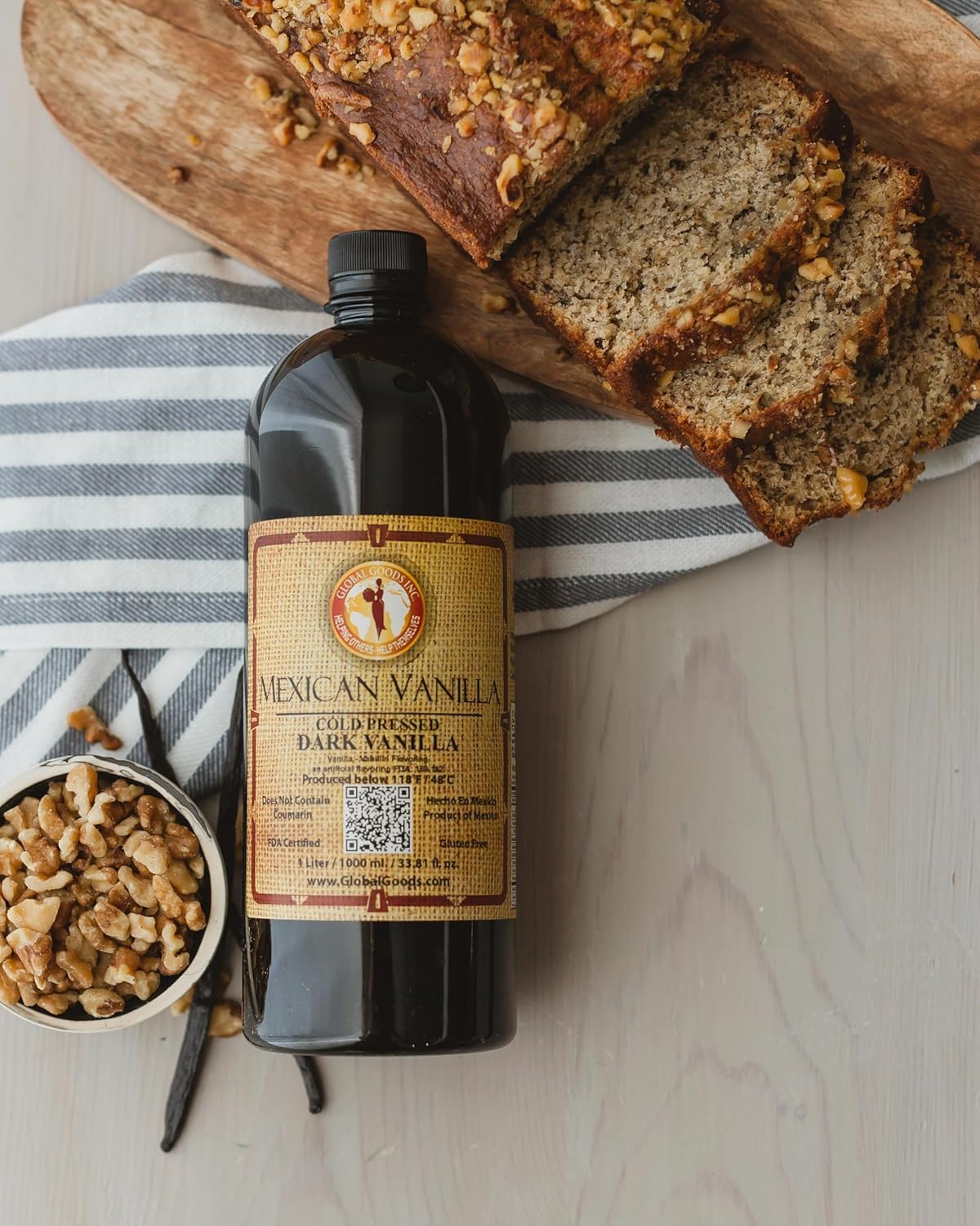 Pure Dark Mexican Vanilla Extract Gluten-Free Vanilla for Baking, Cakes, Cookies, Desserts, Coffee & Beverages (1 Liter / 33.81 fl oz) - Natural, No