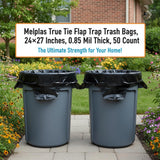 Melplas True Tie Flap (S-Cut) Trash Bags, 24×27 Inches, 0.85 Mil Thick, 50 Count - Flat Seal Bottom, 17 Gallon Capacity