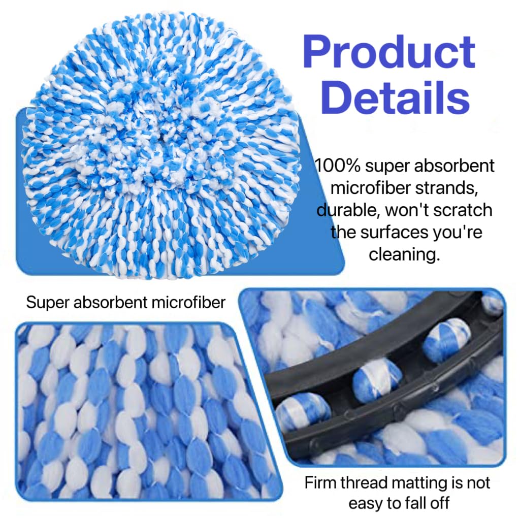 kCarpoly 6 Pack Spin Mop Heads Replacements Compatible for O ceda RinseClean 2 Tank System, Microfiber Mop Refills Head for 4.33in Core,Easy