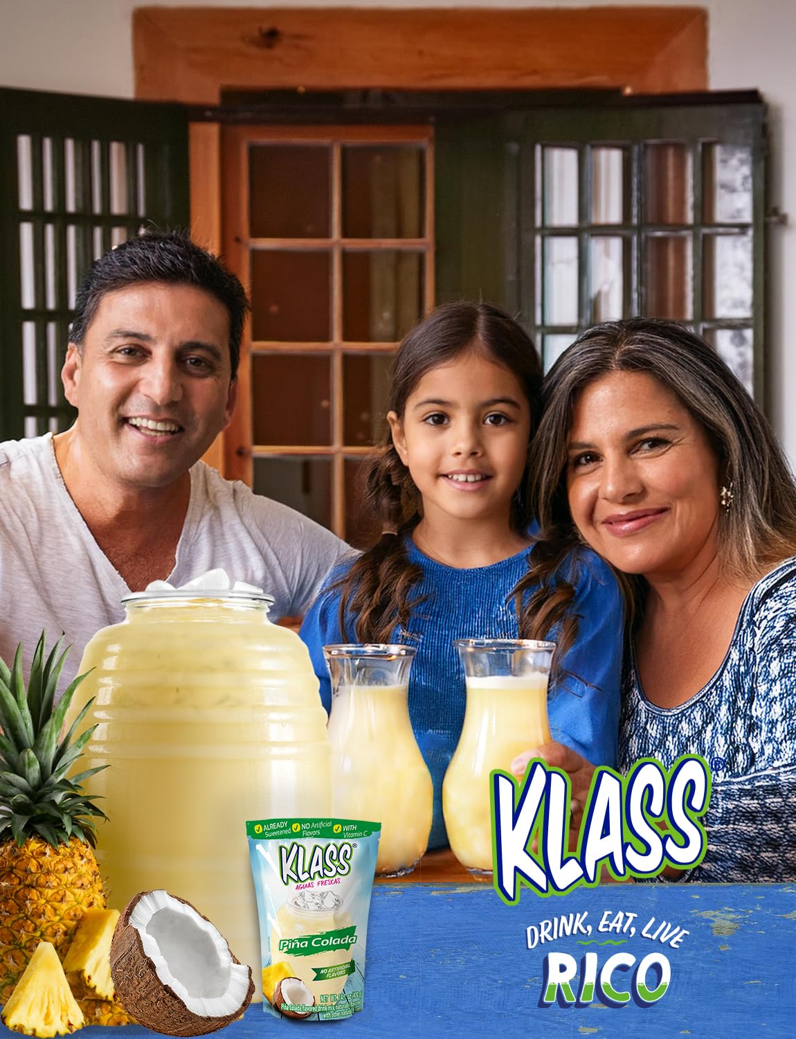 Klass Aguas Frescas Drink Mix Family Pack - Pina Colada - Powder Drink Mix, Water Drink Mix with Natural Flavors & Vitamin C, Makes 28 to 36 Quarts
