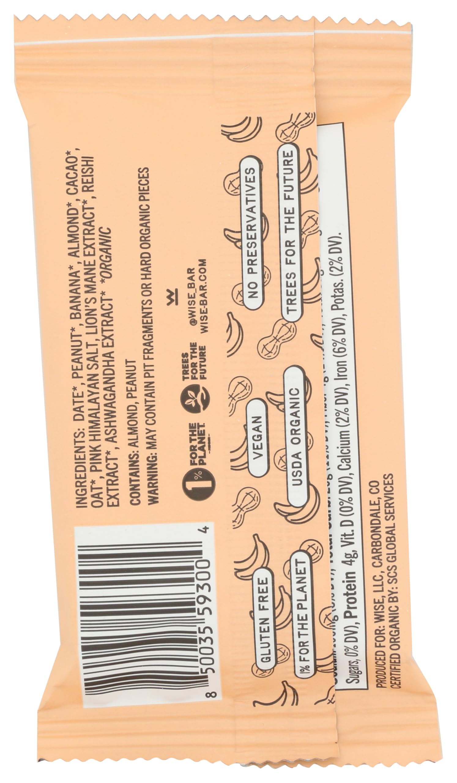 Wise Bar, Mushroom Bar Peanut Banana Organic, 1.9 Ounce
