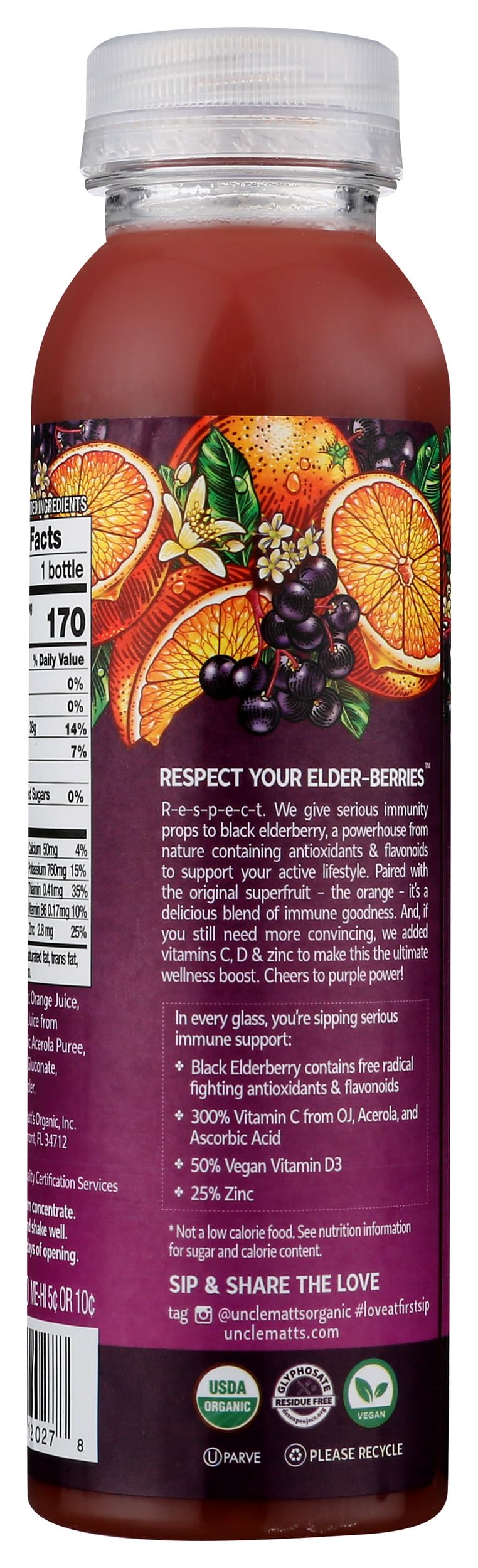 Uncle Matts Organic Ultimate Immune Orange Juice With Elderberry, 12 Fz