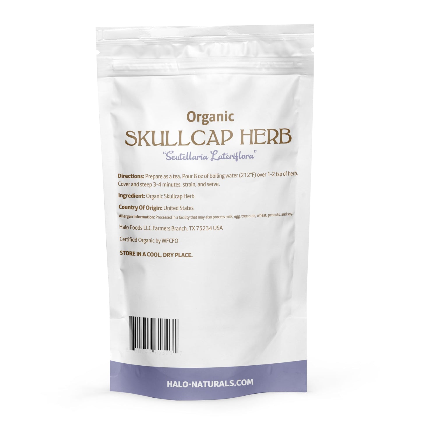Halo Naturals Organic Skullcap Herb Cut & Sift, 4 Ounces (Scutellaria lateriflora) USDA Certified | Resealable Pouch| Packaged in The USA (Pack of 1)