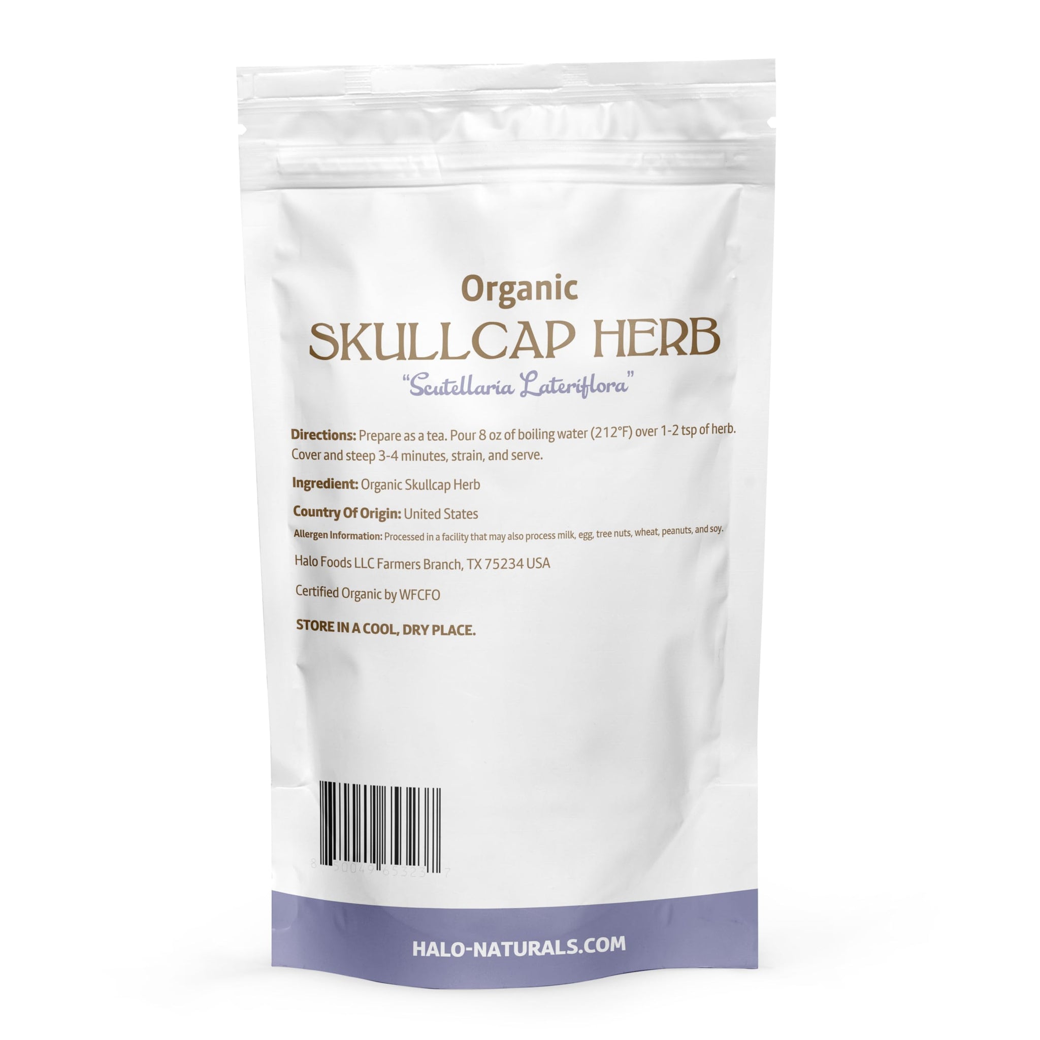 Halo Naturals Organic Skullcap Herb Cut & Sift, 4 Ounces (Scutellaria lateriflora) USDA Certified | Resealable Pouch| Packaged in The USA (Pack of 1)