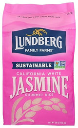 Lundberg Family Farms - White Jasmine Rice, Premium Long Grain Bulk Rice, Non-Sticky Texture, California-Grown, Light, Buttery Flavor, Pleasant Aroma, Gluten-Free, Non-GMO, Vegan, Kosher (10lb)