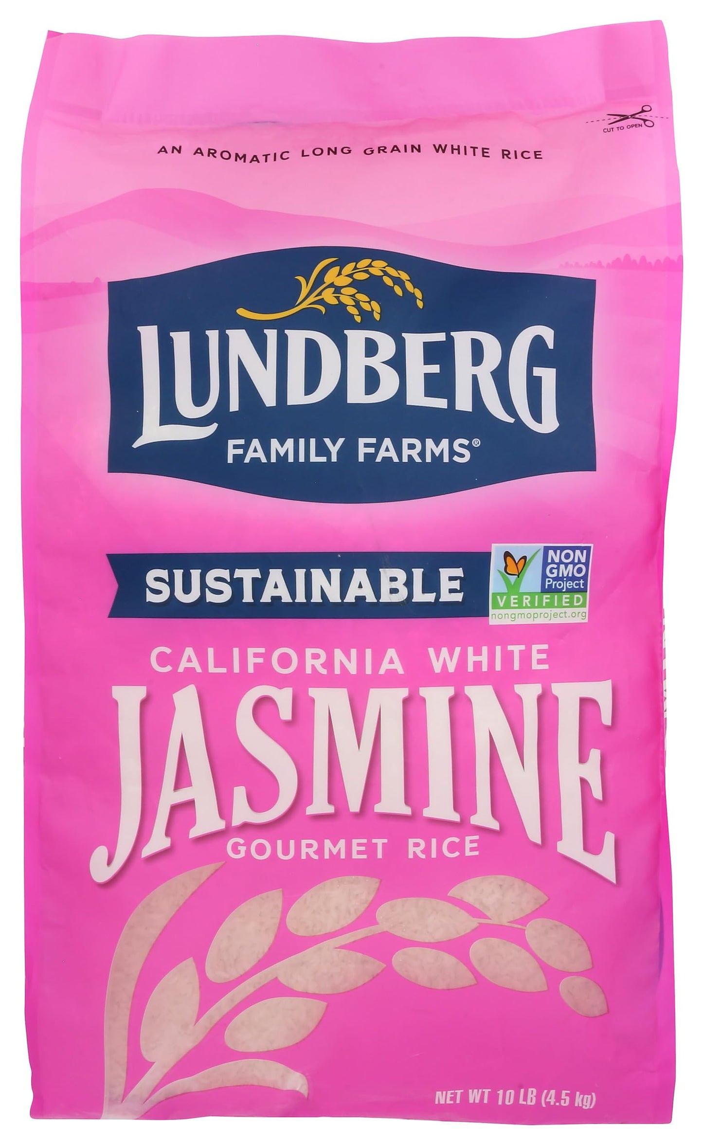 Lundberg Family Farms - White Jasmine Rice, Premium Long Grain Bulk Rice, Non-Sticky Texture, California-Grown, Light, Buttery Flavor, Pleasant Aroma, Gluten-Free, Non-GMO, Vegan, Kosher (10lb)