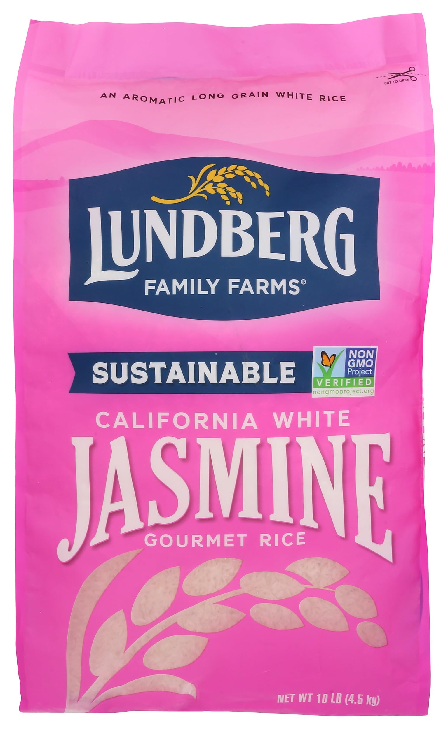 Lundberg Family Farms - White Jasmine Rice, Premium Long Grain Bulk Rice, Non-Sticky Texture, California-Grown, Light, Buttery Flavor, Pleasant Aroma, Gluten-Free, Non-GMO, Vegan, Kosher (10lb)