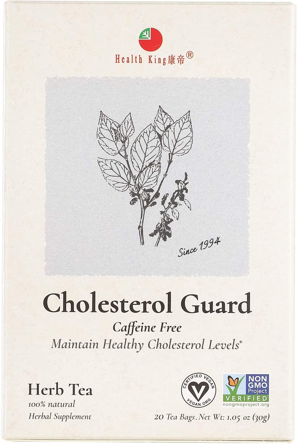 Health King Cholesterol Guard Herb Tea, Teabags, 20-Count Box (Pack of 4)