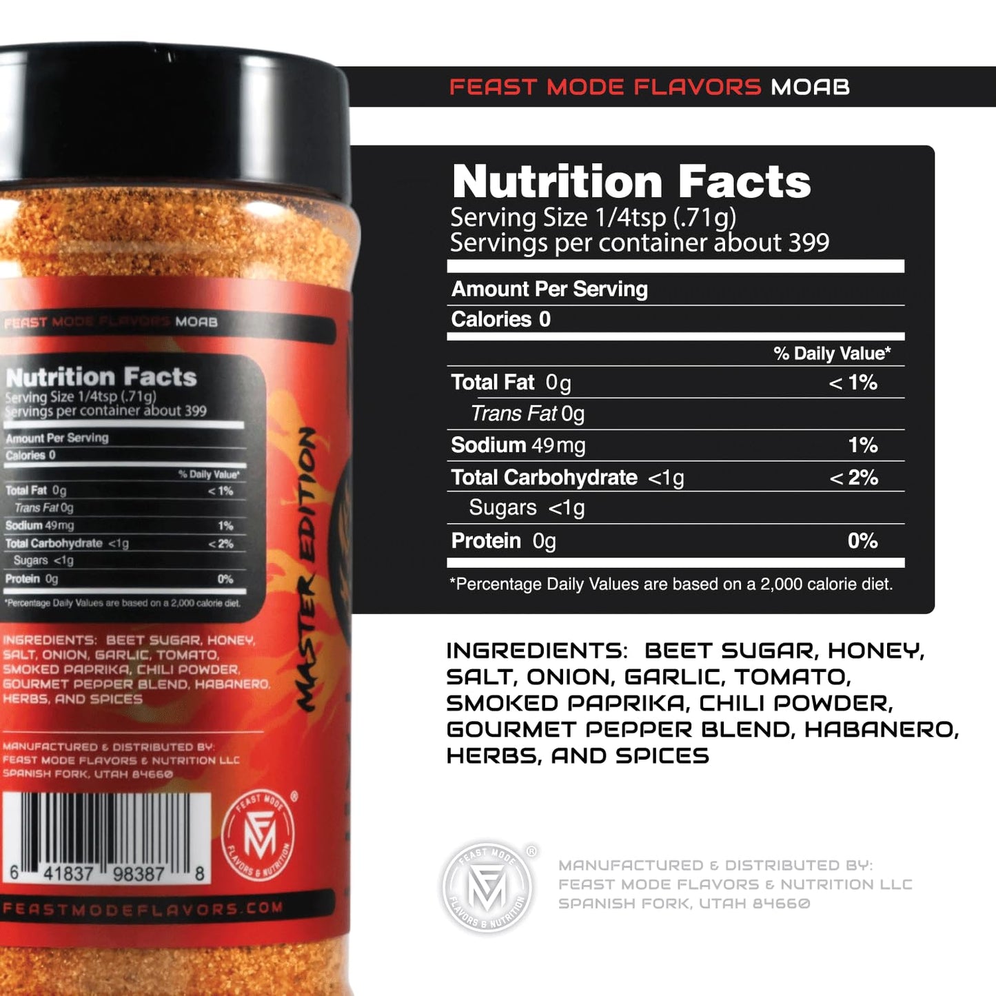 MOAB Honey Habanero Seasoning | Feast Mode Flavors 10oz Master Edition | Mother Of All Barbeque Spice Blend | Low Sodium | Low Calorie | Zero