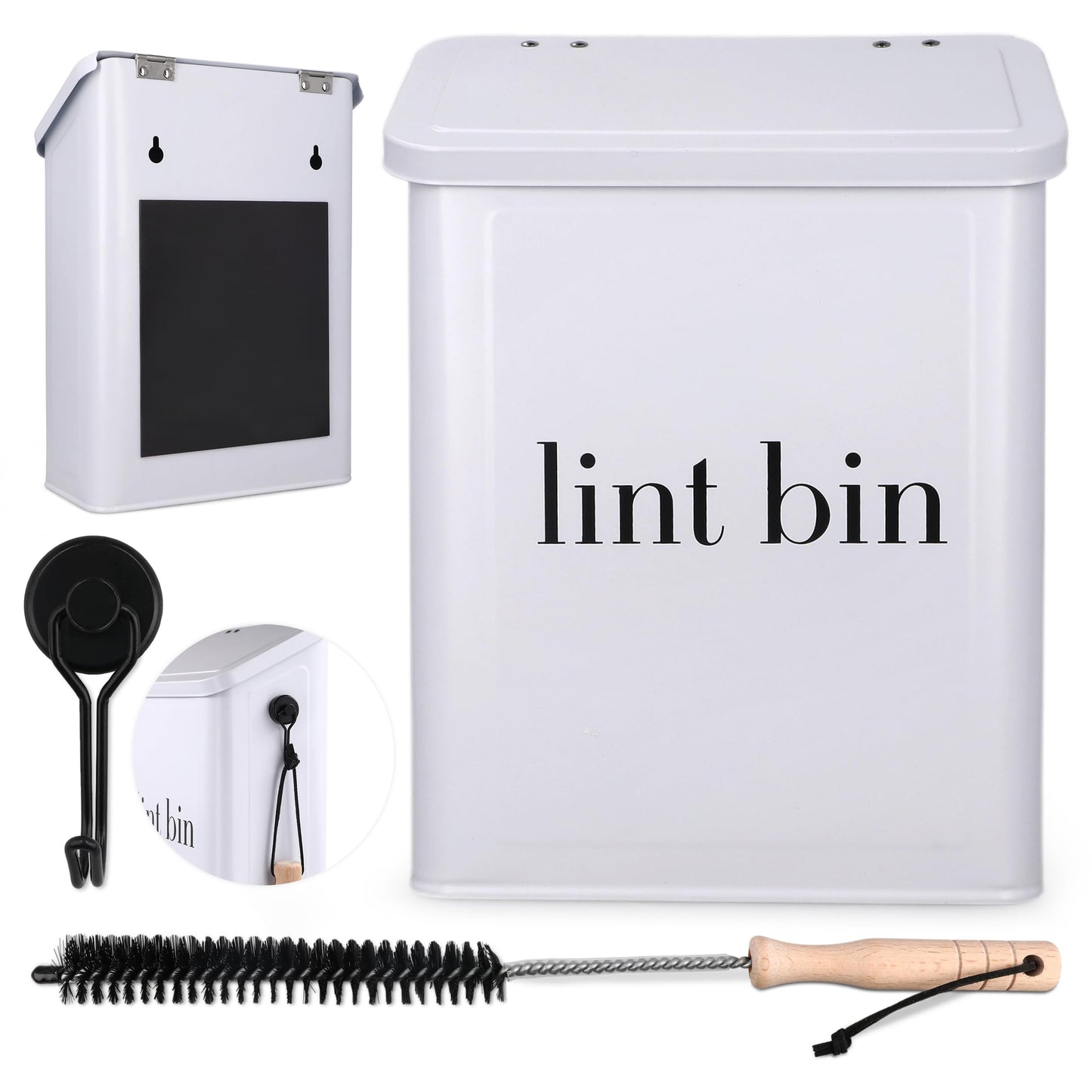 The Moda Collection Magnetic Laundry Lint Bin for Dryer | Wall-Mounted Small Trash Can for Laundry Room | Includes Magnetic Hook & Lint Brush |