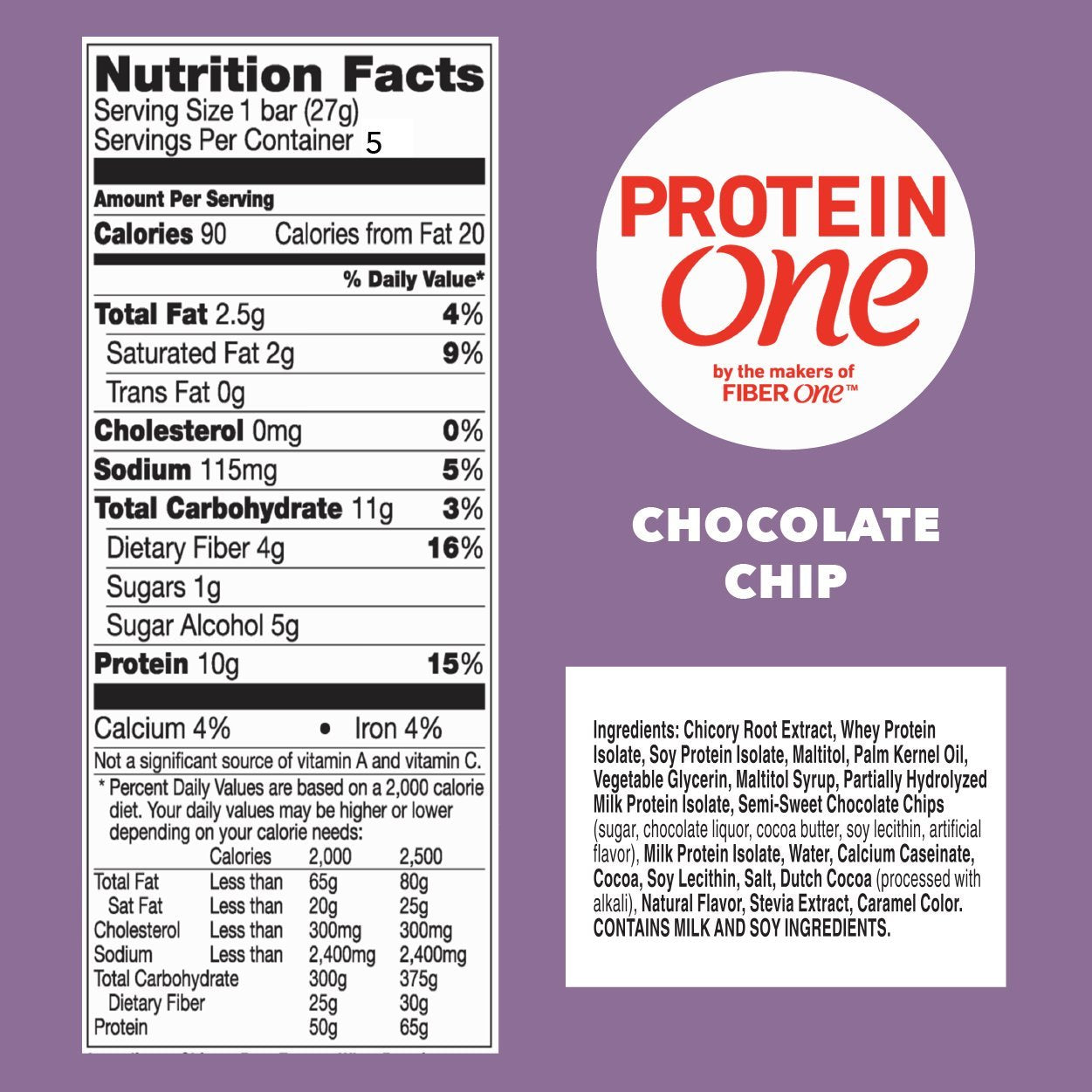 Protein One Chocolate Chip Protein Bars, GLP-1 Friendly, 5 Ct, 4.8 oz