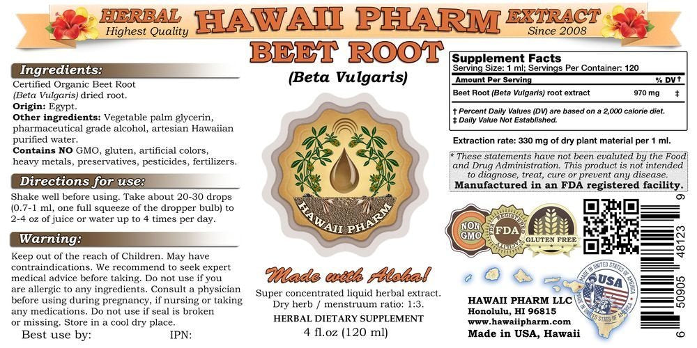 Hawaii Pharm Beet Root (Beta Vulgaris) Liquid Extract 2x2 oz